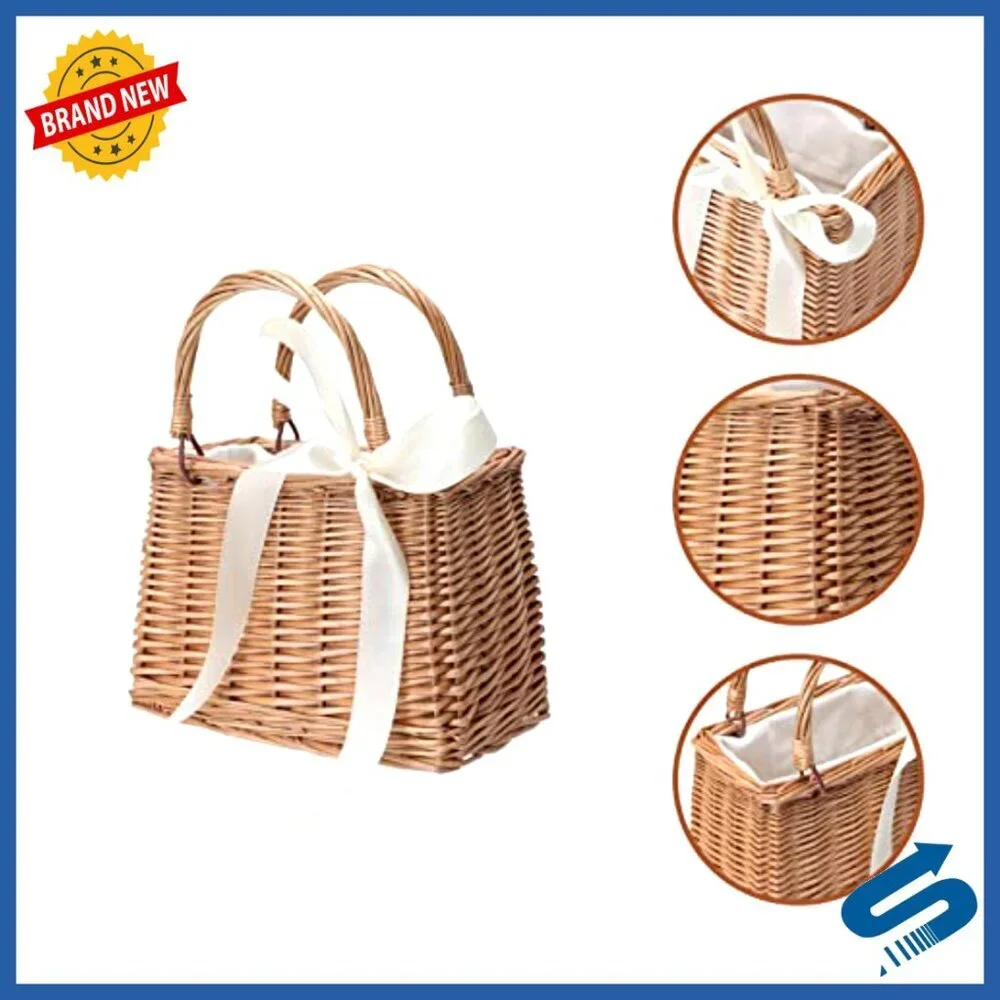 Natural Rattan Handwoven Tote Bag Small Wicker Basket Purse Boho Chic